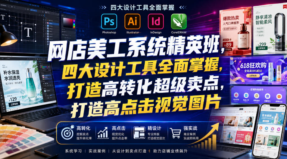 网店美工系统精英班，四大设计工具全面掌握，打造高转化超级卖点，打造高点击视觉图片（2026年7月）-驿想项目网