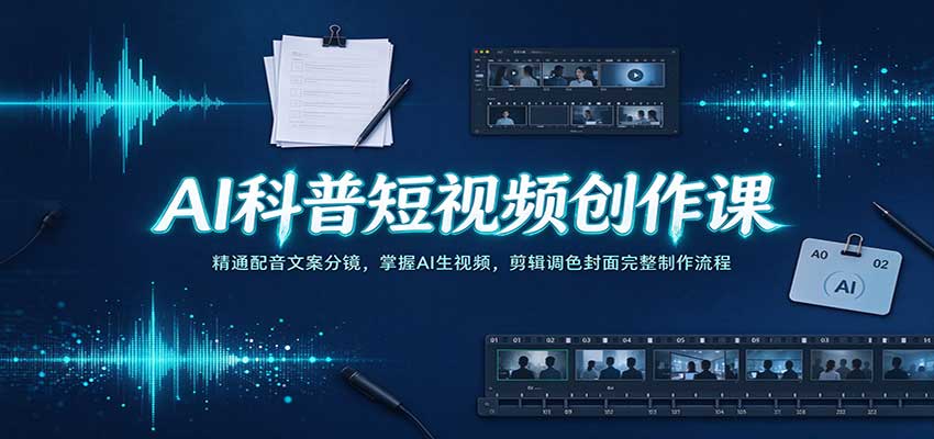AI科普短视频创作课：精通配音文案分镜，掌握AI生视频，剪辑调色封面完整制作流程-驿想项目网