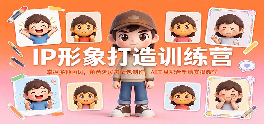 IP形象打造训练营：掌握多种画风，角色延展表情包制作，AI工具配合手绘实操教学-驿想项目网