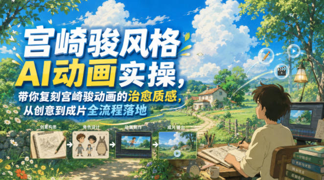 宫崎骏风格AI动画实操，带你复刻宫崎骏动画的治愈质感，从创意到成片全流程落地-驿想项目网