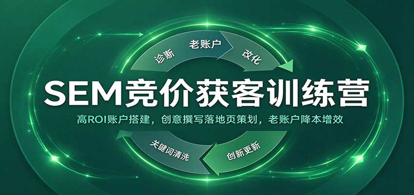 SEM竞价获客训练营：高ROI账户搭建，创意撰写落地页策划，老账户降本增效-驿想项目网