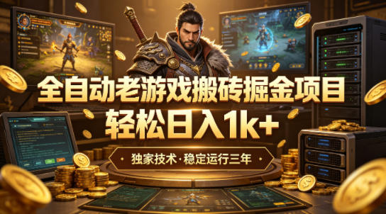 全自动老游戏搬砖掘金项目，轻松日入1k+，独家技术，稳定运行三年【揭秘】-驿想项目网
