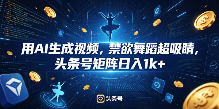 用AI生成视频，禁欲舞蹈超吸睛，头条号矩阵日入1k+-驿想项目网