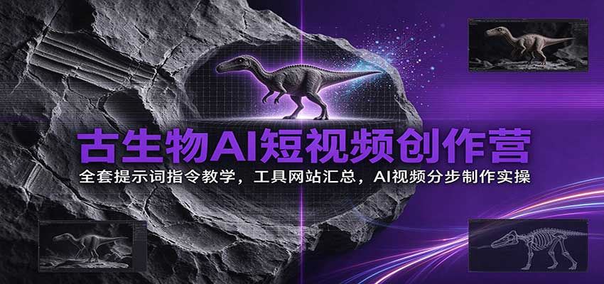 古生物AI短视频创作营：全套提示词指令教学，工具网站汇总，AI视频分步制作实操-驿想项目网