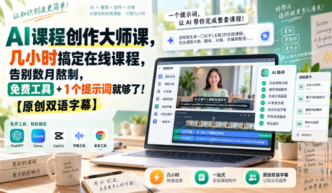 AI课程创作大师课,几小时搞定在线课程,告别数月熬制,免费工具+1个提示词就够了!【原创双语字幕】-驿想项目网