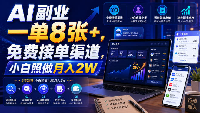 AI副业一单8张+，免费接单渠道，小白照做月入2W【揭秘】-驿想项目网