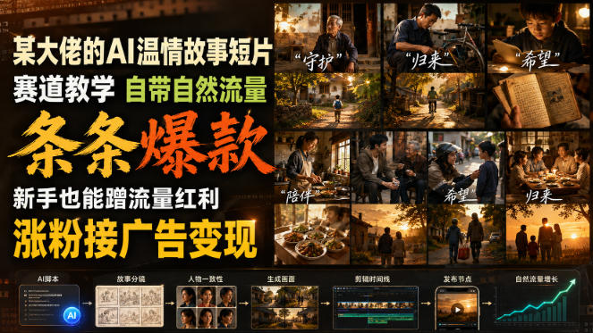 某大佬的AI温情故事短片赛道教学，自带自然流量，条条爆款，新手也能蹭流量红利，涨粉接广告变现（更新）-驿想项目网