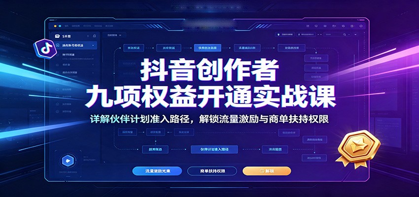 抖音创作者九项权益开通实战课：详解伙伴计划准入路径，解锁流量激励与商单扶持权限-驿想项目网