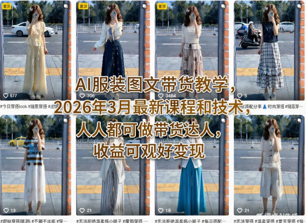 AI服装图文带货教学，2026年3月最新课程和技术，人人都可做带货达人，收益可观好变现-驿想项目网