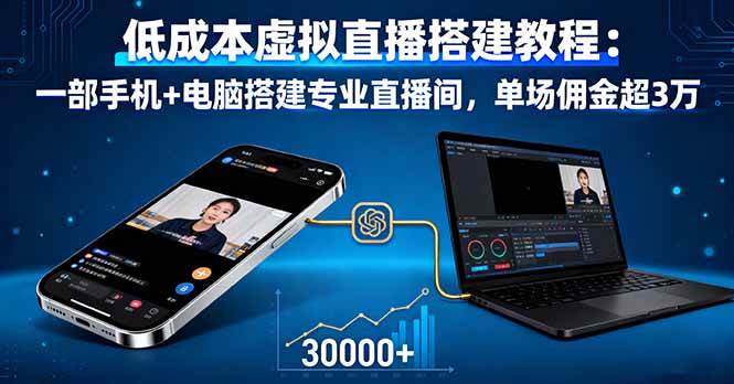 （16156期）低成本虚拟直播搭建教程：一部手机+电脑搭建专业直播间，单场佣金超3万-驿想项目网