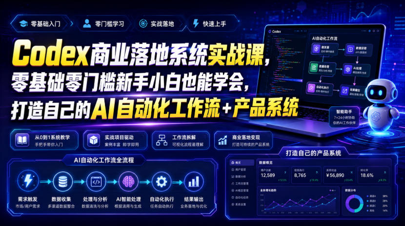 Codex商业落地系统实战课，零基础零门槛新手小白也能学会，打造自己的AI自动化工作流+产品系统-驿想项目网