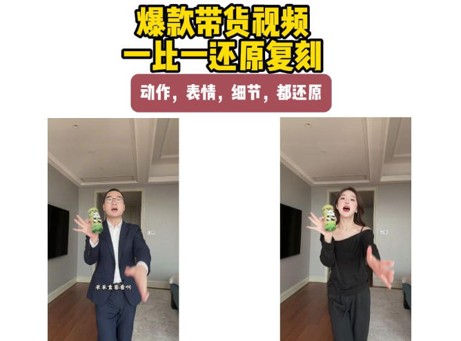 AI带货视频复刻，一比一还原加二创，动作，表情，细节，都还原，新手也能直接套用-驿想项目网