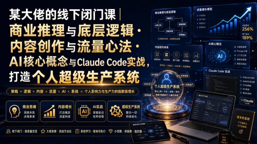 某大佬的线下闭门课｜商业推理与底层逻辑・内容创作与流量心法・AI核心概念与Claude Code实战，打造个人超级生产系统【录音+图片】-驿想项目网