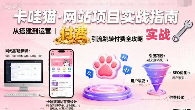 卡哇猫·网站项目，网站搭建与运营以及引流跳转付费-驿想项目网