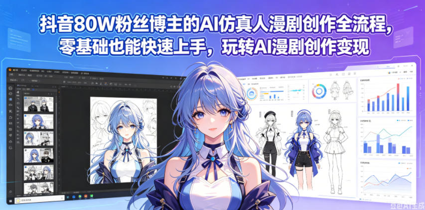 抖音80W粉丝博主的AI仿真人漫剧创作全流程，零基础也能快速上手，玩转AI漫剧创作变现-驿想项目网