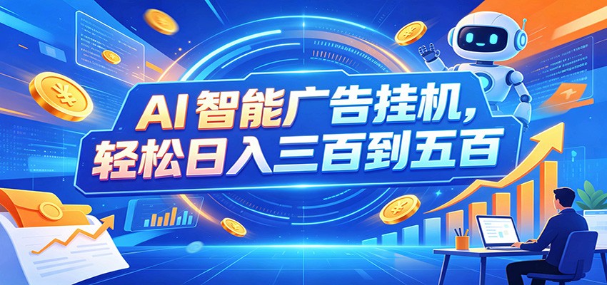 AI智能广告挂机，24小时自动跑，日入300-500，新手零门槛-驿想项目网