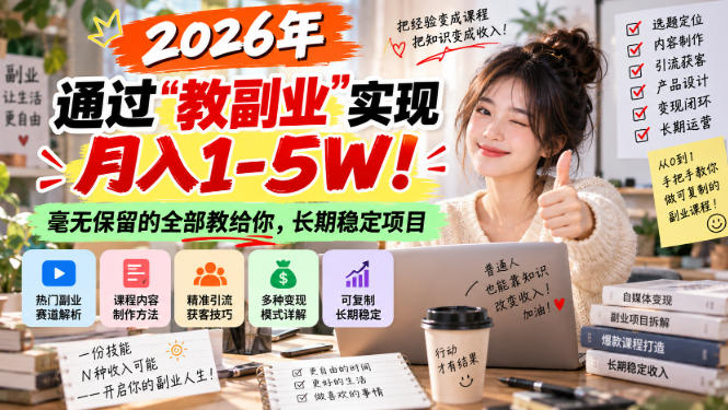 2026年通过“教副业”实现月入1-5W！毫无保留的全部教给你，长期稳定项目【揭秘】-驿想项目网
