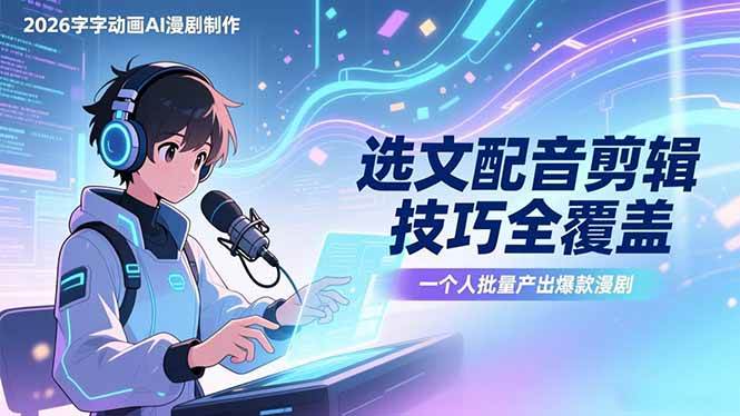 （17477期）2026字字动画AI漫剧制作-1期，选文配音剪辑技巧全覆盖，一个人就能批量产出爆款漫剧-驿想项目网