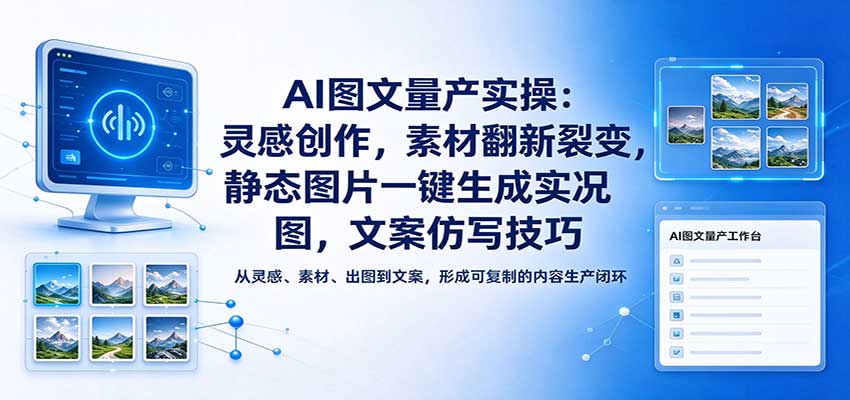 AI图文量产实操：灵感创作，素材翻新裂变，静态图片一键生成实况图，文案仿写技巧-驿想项目网