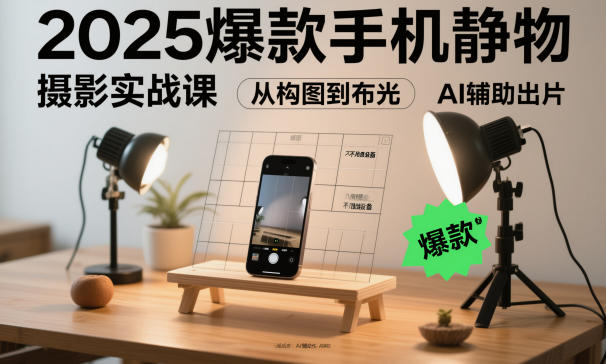 2025爆款手机静物摄影实战课，从构图到布光，不用贵设备，AI辅助出片-驿想项目网