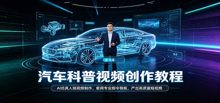 汽车科普视频创作教程：AI仿真人短视频制作，套用专业指令模板，产出高质量短视频-驿想项目网