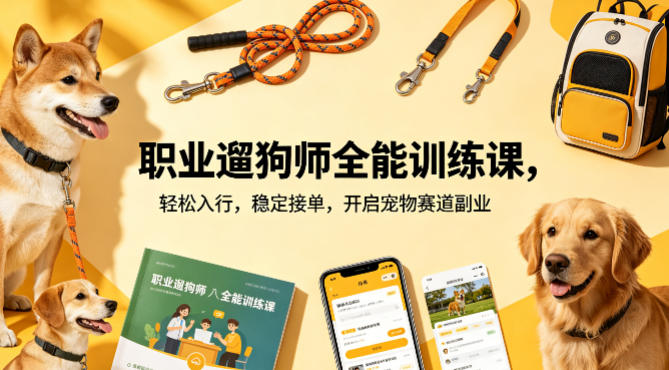 职业遛狗师全能训练课，轻松入行，稳定接单，开启宠物赛道副业-驿想项目网