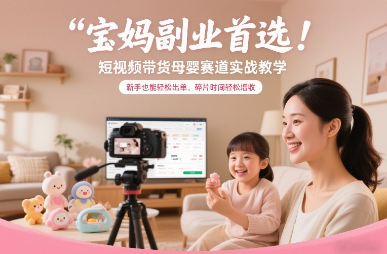 宝妈副业首选！短视频带货母婴赛道实战教学，新手也能轻松出单，碎片时间轻松增收-驿想项目网