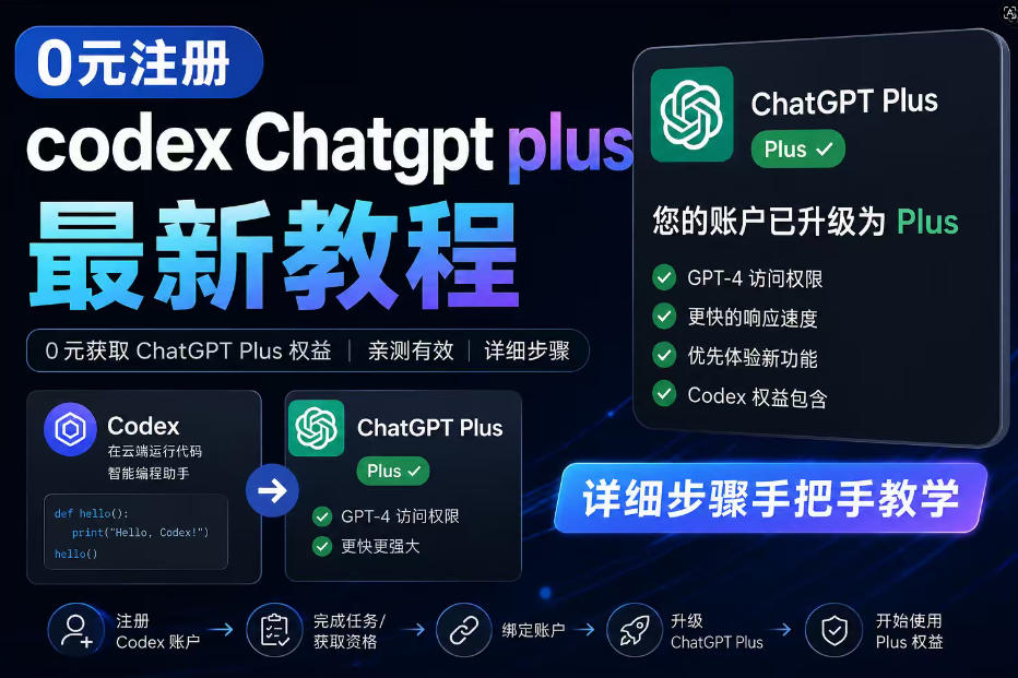 0元全自动注册codex gpt plus最新教程，0元获取GPT Plus权益，手把手详细教学-驿想项目网