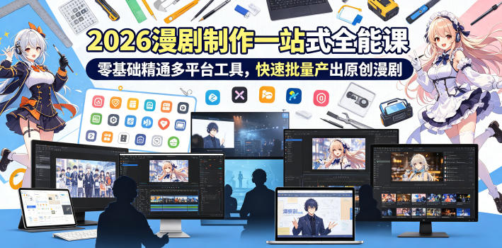 2026 AI漫剧制作一站式全能课，零基础精通多平台工具，快速批量产出原创漫剧-驿想项目网