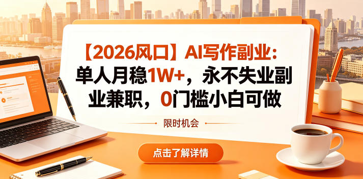 【2026风口】AI写作副业：单人月稳1W+，永不失业副业兼职，0门槛小白可做【揭秘】-驿想项目网