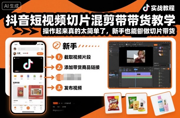 抖音短视频切片混剪带货教学，操作起来真的太简单了，新手也能做切片带货-驿想项目网