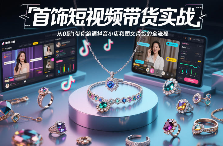 首饰短视频带货实战，从0到1带你跑通抖音小店和图文带货的全流程-驿想项目网