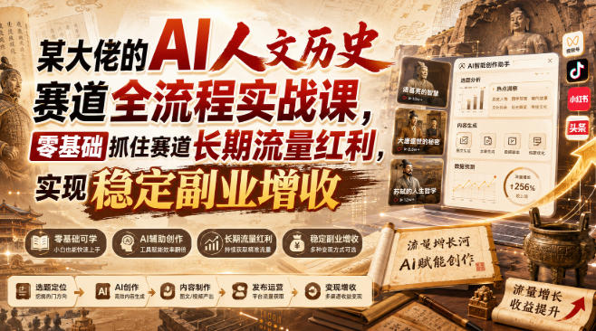 某大佬的AI人文历史赛道全流程实战课,零基础抓住赛道长期流量红利,实现稳定副业增收(更新)-驿想项目网