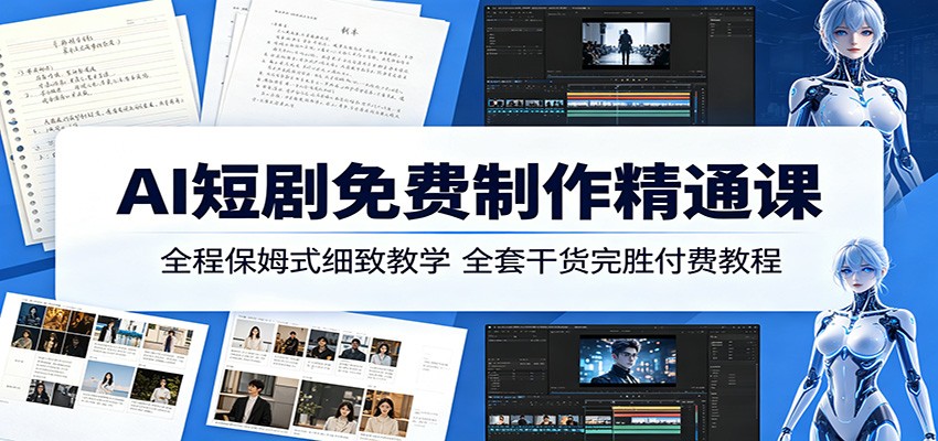 AI短剧免费制作精通课：全程保姆式细致教学，全套干货完胜付费教程-驿想项目网