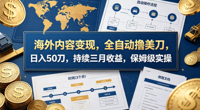海外内容变现，全自动撸美刀，日入50刀，持续三月收益，保姆级实操【揭秘】-驿想项目网
