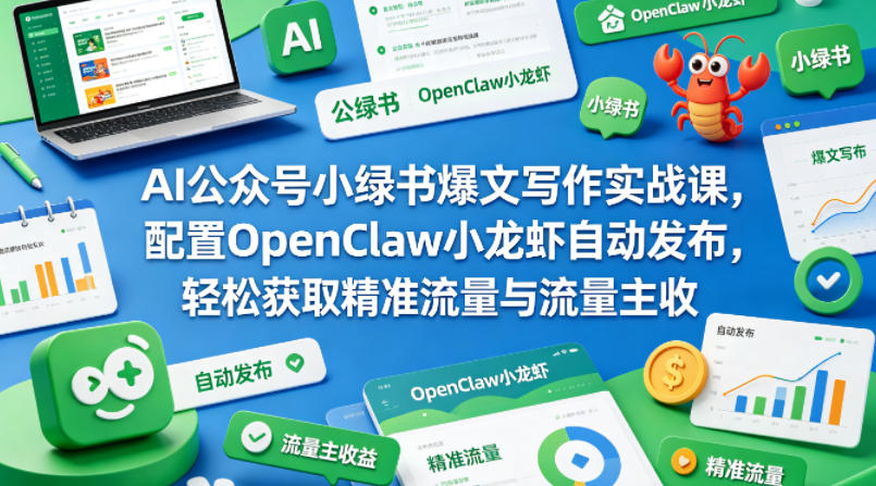 AI公众号小绿书爆文写作实战课，配置OpenClaw小龙虾自动发布，轻松获取精准流量与流量主收益-驿想项目网