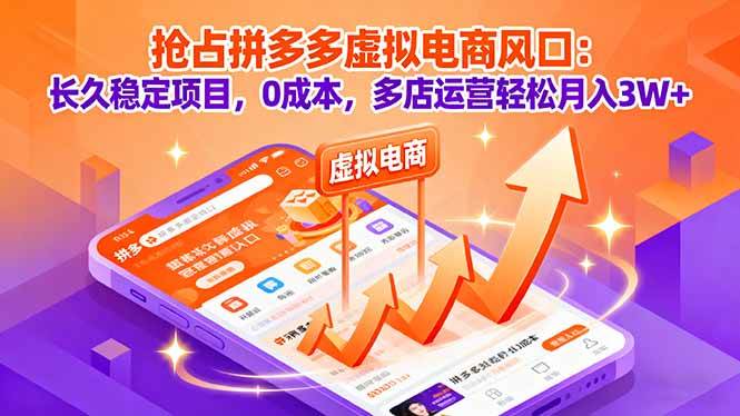 （16066期）抢占拼多多虚拟电商风口：长久稳定项目，0成本，多店运营轻松月入3W+-驿想项目网