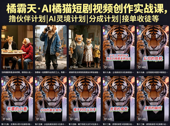 橘霸天·AI橘猫短剧视频创作实战课，撸伙伴计划|AI灵境计划|分成计划|接单收徒等-驿想项目网