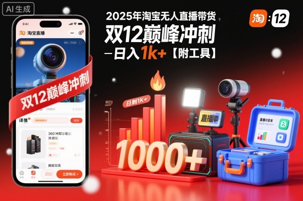 2025年淘宝无人直播带货,冲刺双12,日入1k+【附工具】【揭秘】-驿想项目网