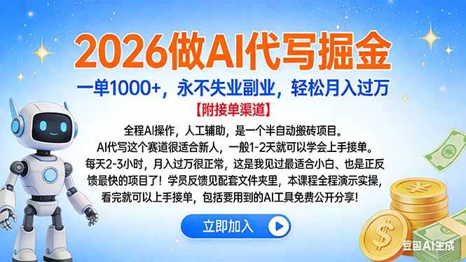 （16924期）2026做AI代写掘金，一单1000+，永不失业副业，轻松月入过万-驿想项目网