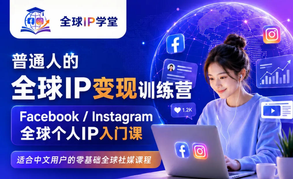 普通人的全球IP变现训练营，Facebook/Instagram全球个人IP入门课，零基础全球社媒课程-驿想项目网