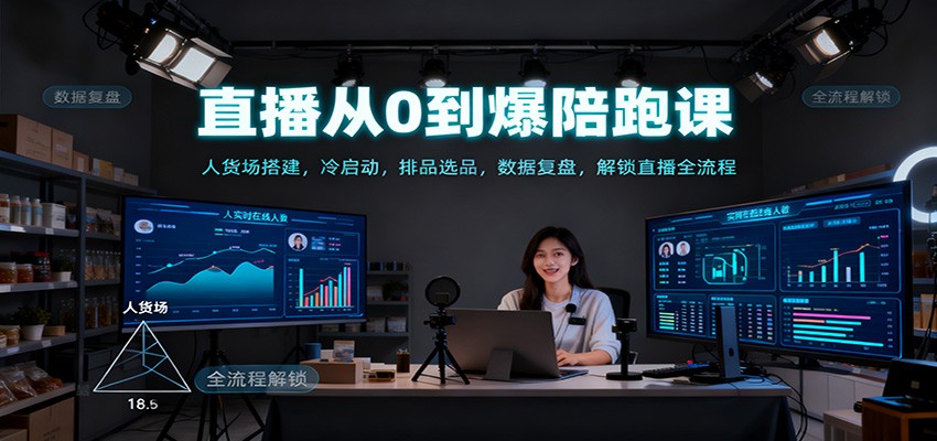 直播从0到爆陪跑课：人货场搭建，冷启动，排品选品，数据复盘，解锁直播全流程-驿想项目网