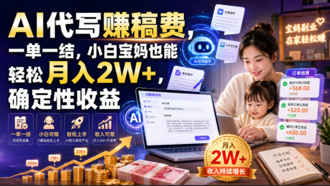 AI代写賺稿费，一单一结，小白宝妈也能轻松月入2W+，确定性收益【揭秘】-驿想项目网