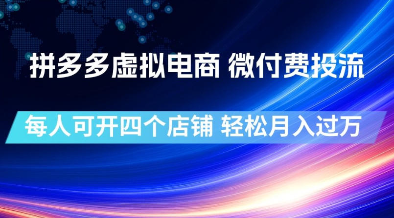 拼多多虚拟电商，微付费投流玩法，每人可开四个店，轻松月入过1W【揭秘】-驿想项目网