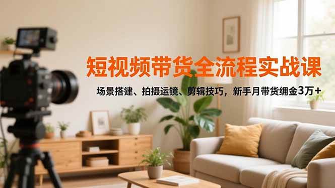 (16680期)短视频带货全流程实战课,场景搭建、拍摄运镜、剪辑技巧,新手月带货佣金3万+-驿想项目网