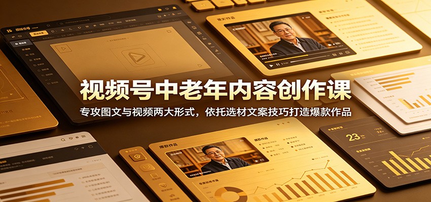 视频号中老年内容创作课：专攻图文与视频两大形式，依托选材文案技巧打造爆款作品-驿想项目网