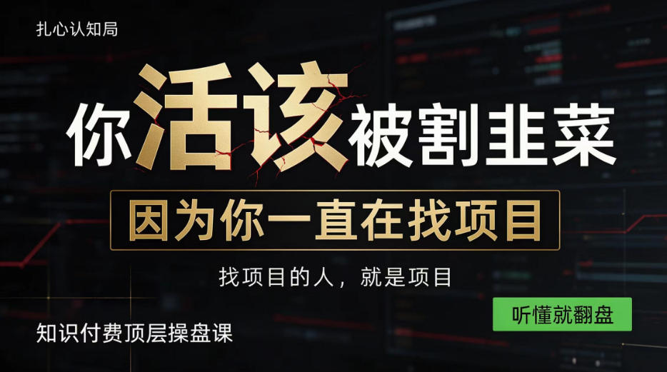 做项目不如卖项目，做知识付费自己当老板，知识付费顶层操盘课，听懂就翻盘【揭秘】-驿想项目网