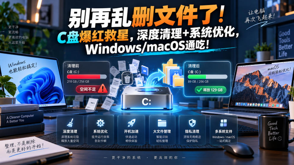 别再乱删文件了!C盘爆红救星,深度清理+系统优化,Windows/macOS通吃!-驿想项目网