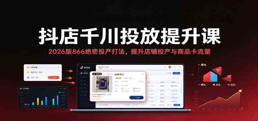 抖店千川投放提升课：2026版866绝密投产打法，提升店铺投产与商品卡流量-驿想项目网