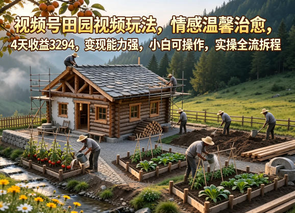 视频号田园视频玩法，情感温馨治愈，4天收益3294，变现能力强，小白可操作，实操全流程拆解-驿想项目网